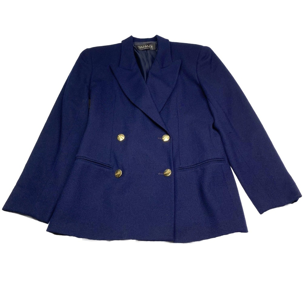 VTG Tahari Classics Blue Double Breast Gold Button Up Wool Blazer Jacket Sz 6